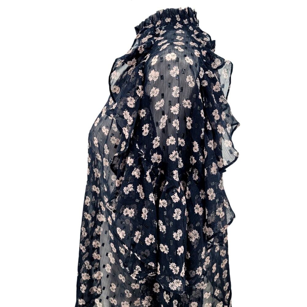 Anthropologie Black Sheer Floral Ruffle Blouse - Picture 2 of 8